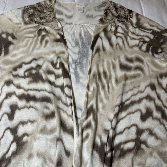 2pc Lot Chico’s Lightweight Cardigan Sweaters Size 3 Open Front Brown - Picture 13 of 16